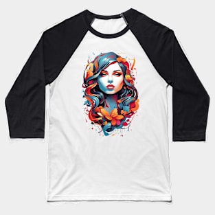 Women with Flowers in Her Hair: Blooming Beauty - Colorful Baseball T-Shirt